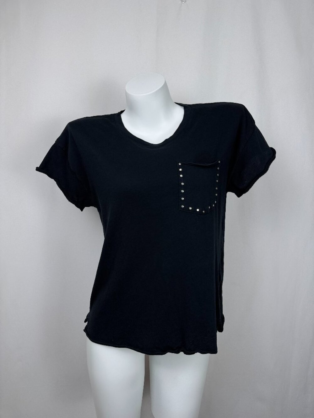 rag & bone JEAN Womens Small Black Studded Pocket T-Shirt Short Sleeve Cotton S